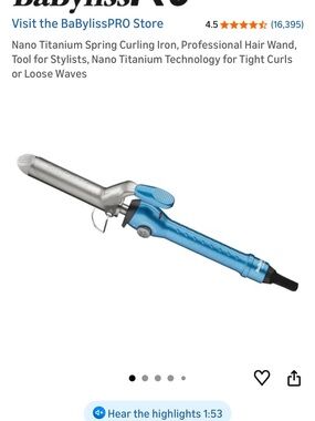 BaByliss Blue Nano Titanium Spring Curling Iron